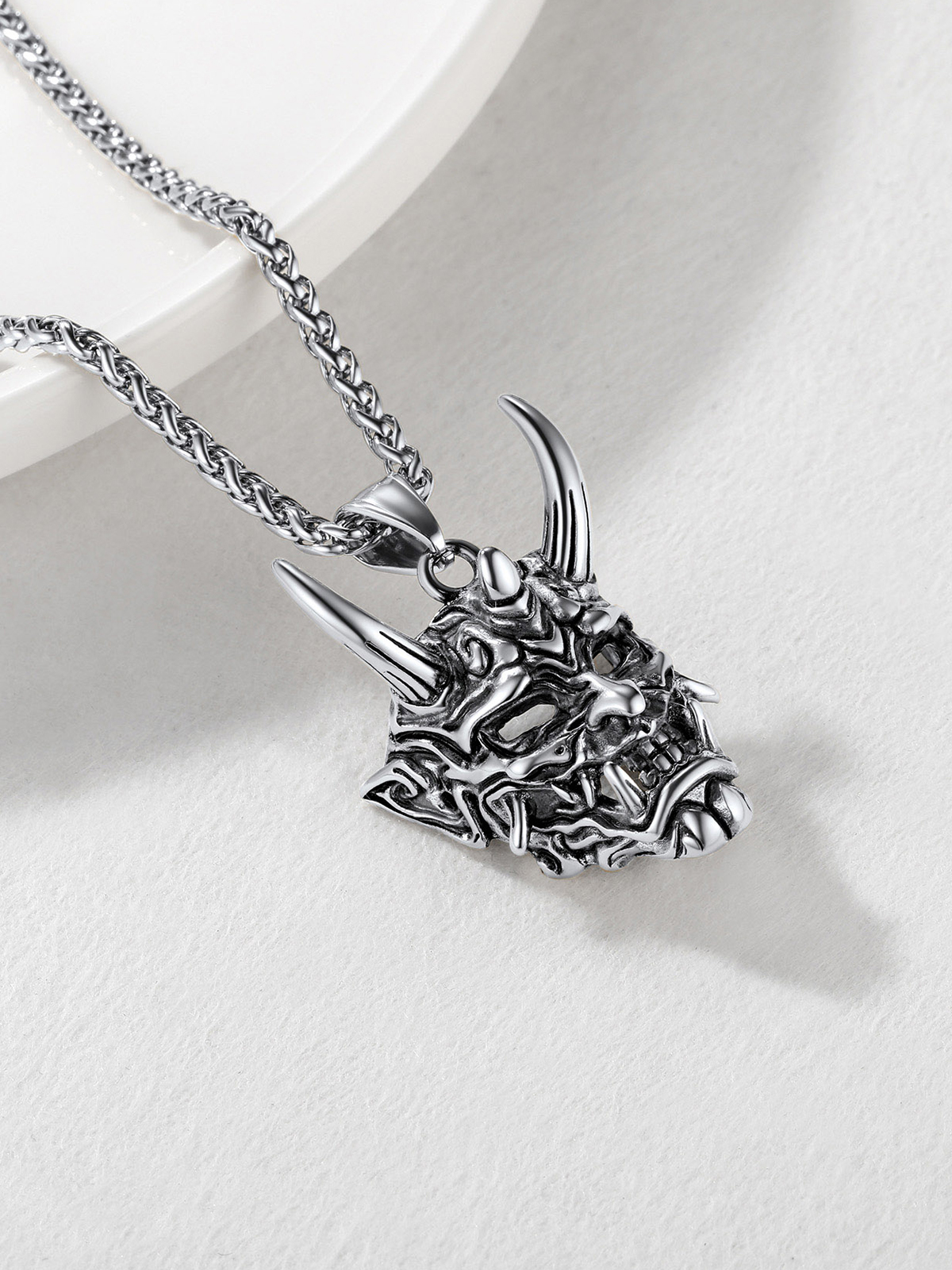 Halloween Gothic Jewelry Demon Horn Pendant Punk Evil Necklace in Stainless