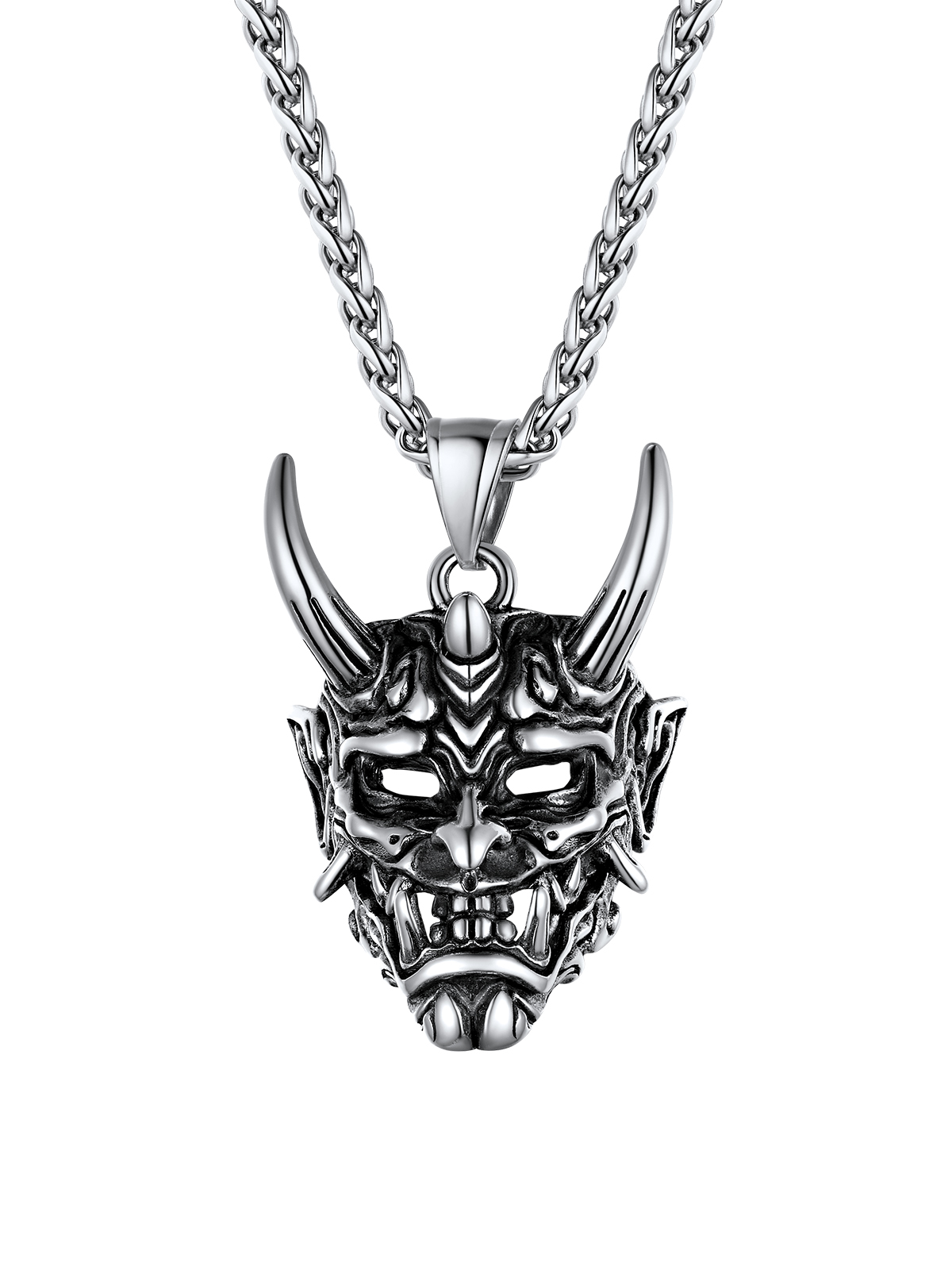 Halloween Gothic Jewelry Demon Horn Pendant Punk Evil Necklace in Stainless