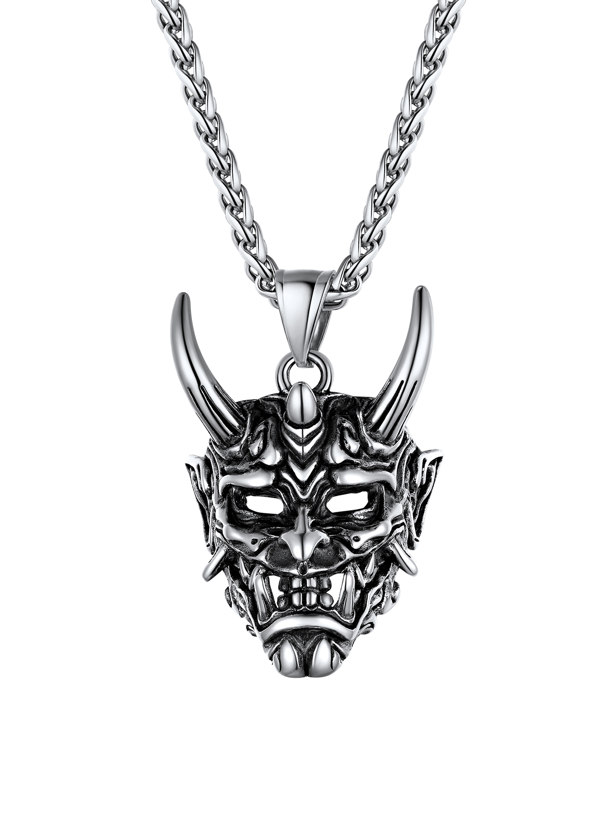 Halloween Gothic Jewelry Demon Horn Pendant Punk Evil Necklace in Stainless