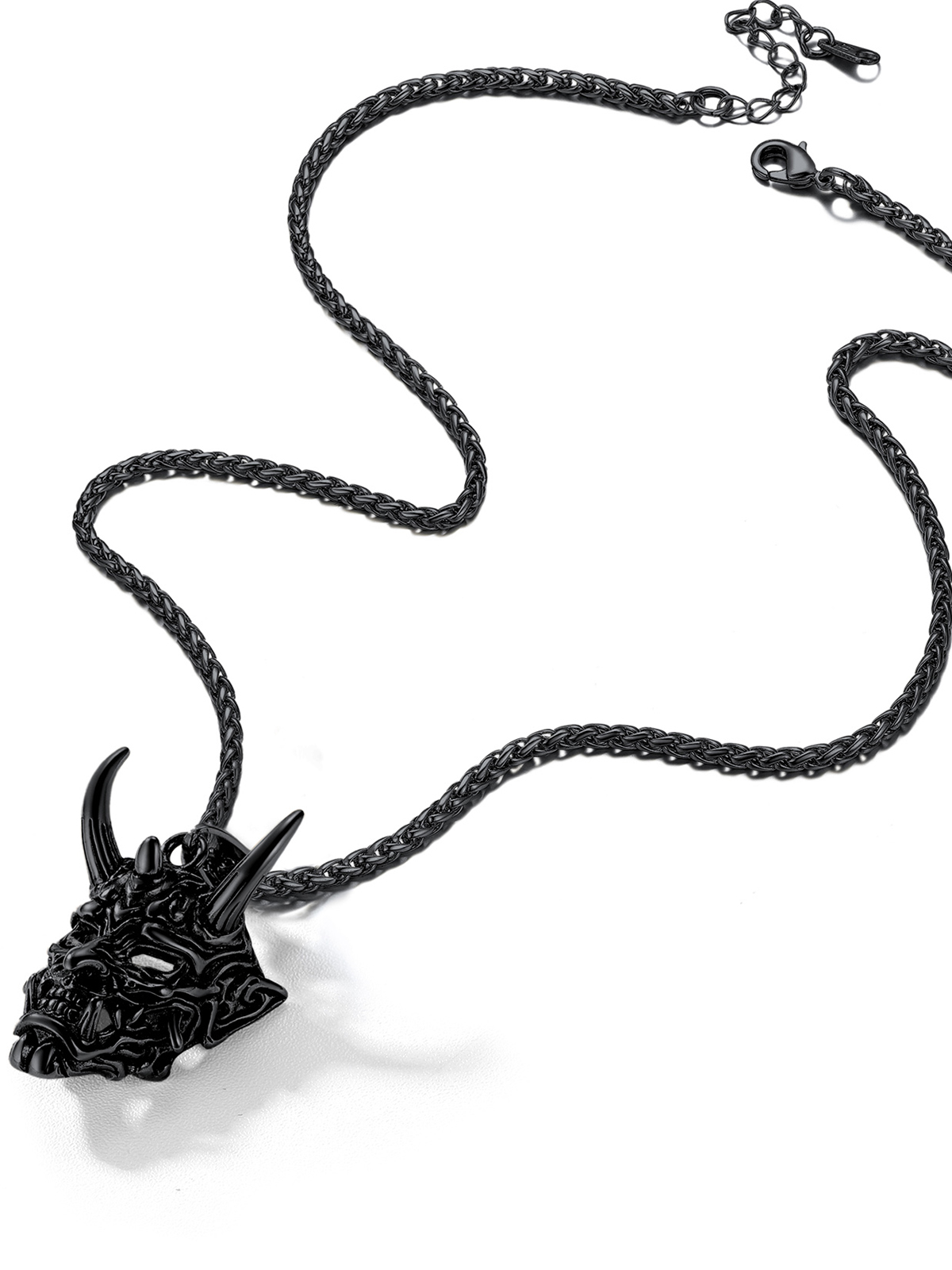 Halloween Gothic Jewelry Demon Horn Pendant Punk Evil Necklace in Black Plated