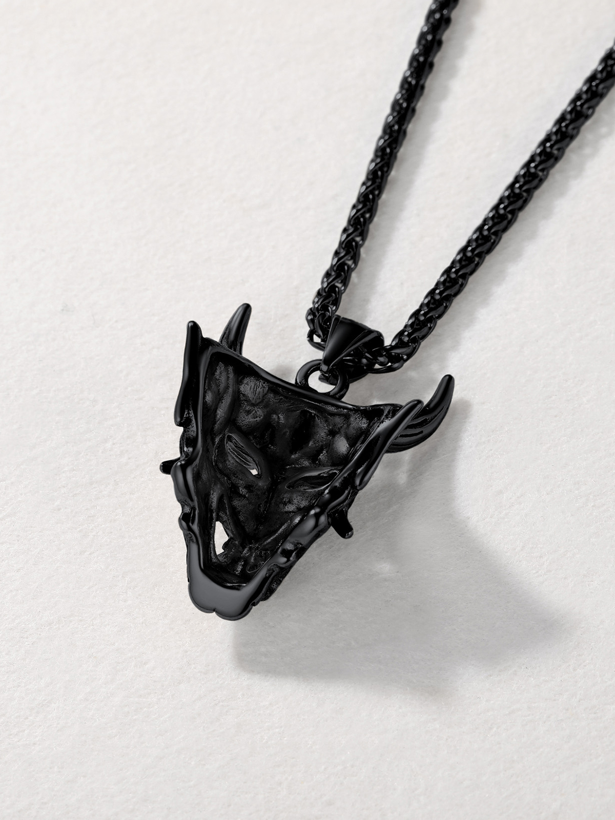Halloween Gothic Jewelry Demon Horn Pendant Punk Evil Necklace in Black Plated