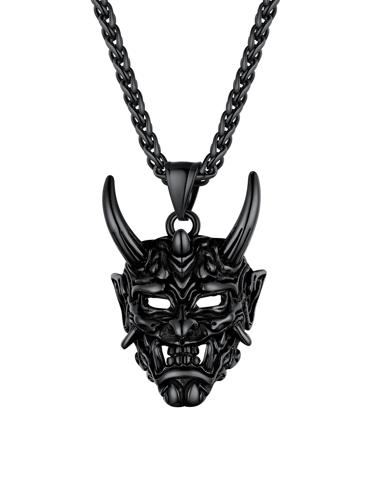 Halloween Gothic Jewelry Demon Horn Pendant Punk Evil Necklace in Black Plated