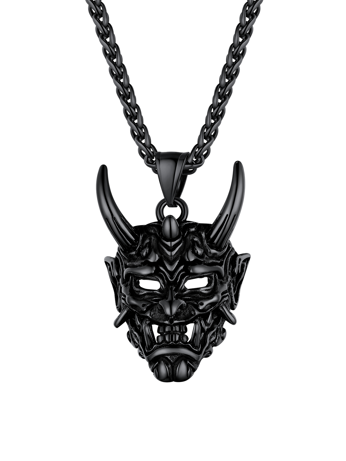 Halloween Gothic Jewelry Demon Horn Pendant Punk Evil Necklace in Black Plated