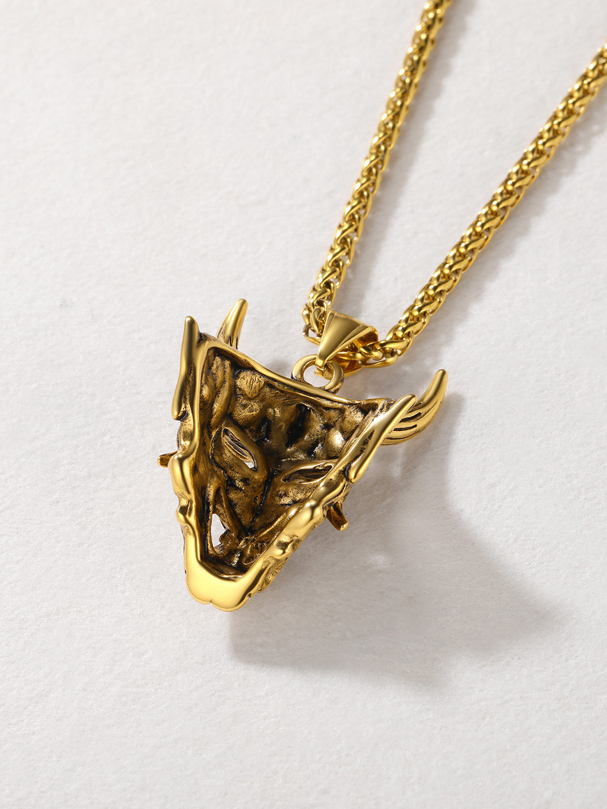 Halloween Gothic Jewelry Demon Horn Pendant Punk Evil Necklace in 18K Gold Plated