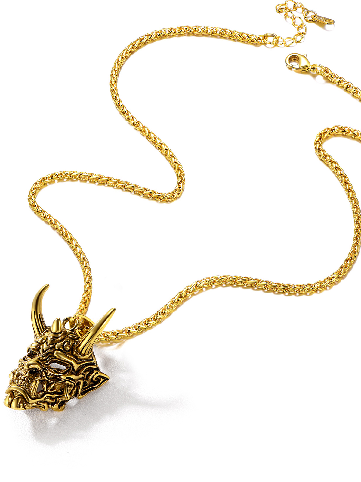 Halloween Gothic Jewelry Demon Horn Pendant Punk Evil Necklace in 18K Gold Plated