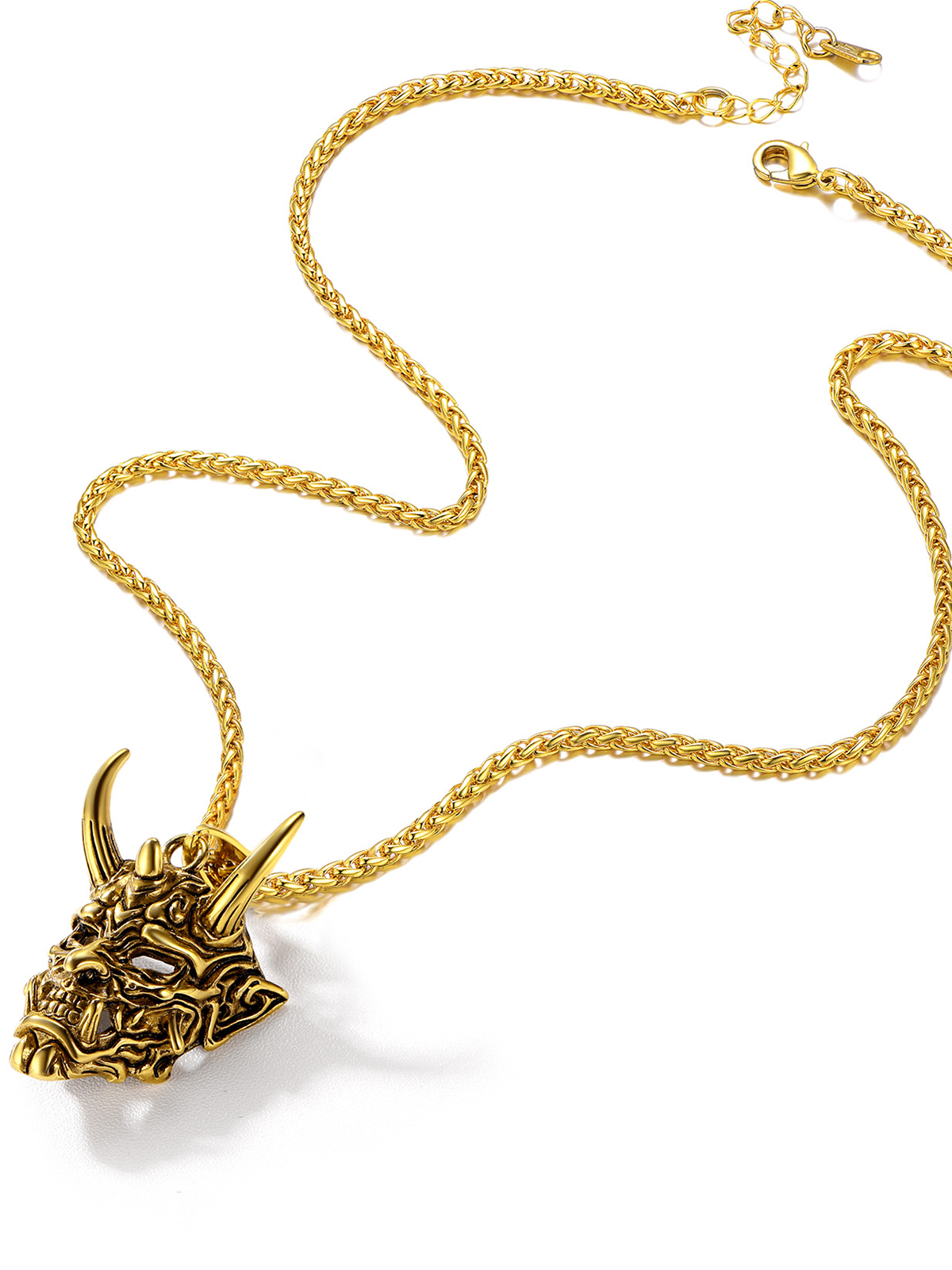 Halloween Gothic Jewelry Demon Horn Pendant Punk Evil Necklace in 18K Gold Plated