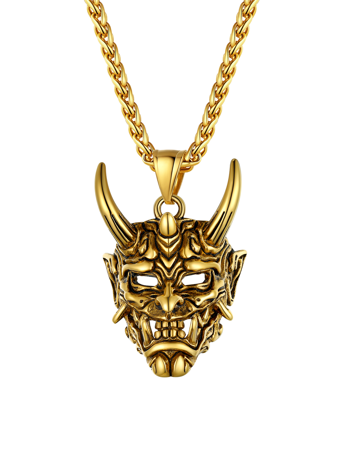 Halloween Gothic Jewelry Demon Horn Pendant Punk Evil Necklace in 18K Gold Plated