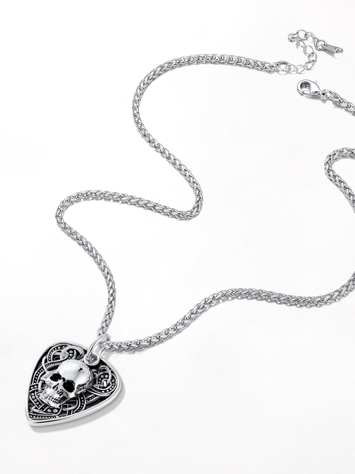 Gothic Skull Pendant Guitar Pick Necklace in Stainless