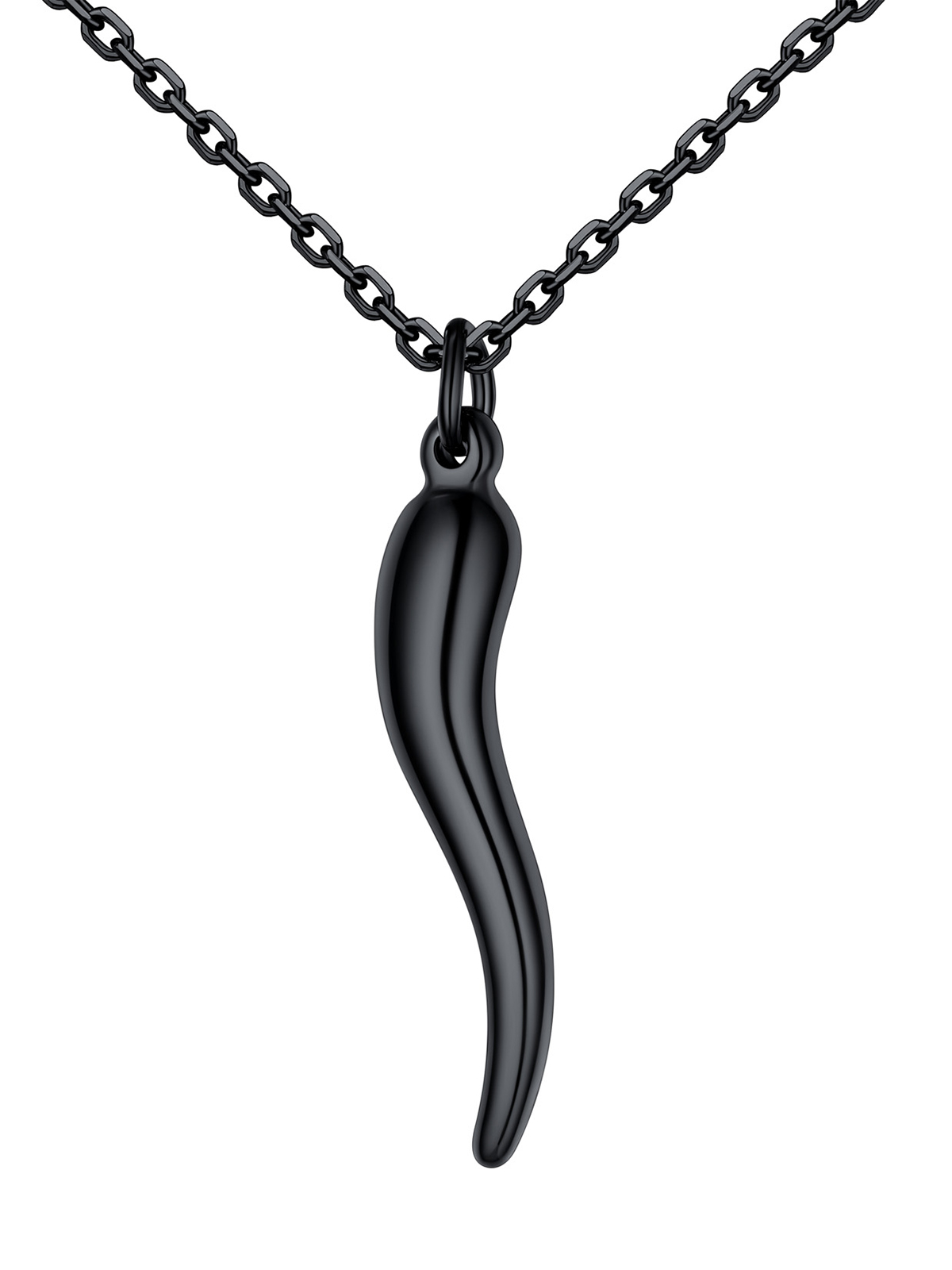 Cornicello Necklace Italian Horn Pendant in Black