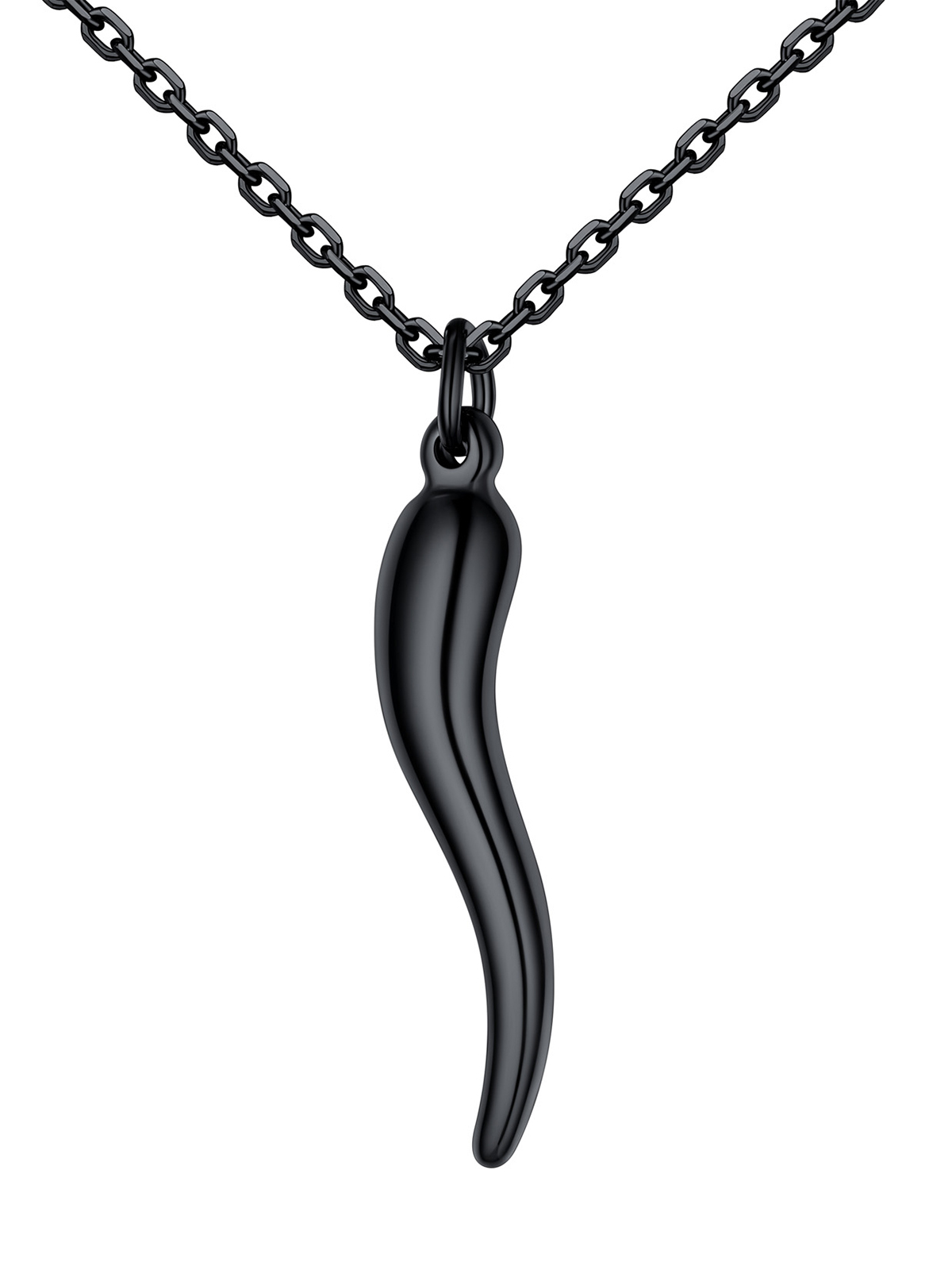 Cornicello Necklace Italian Horn Pendant in Black