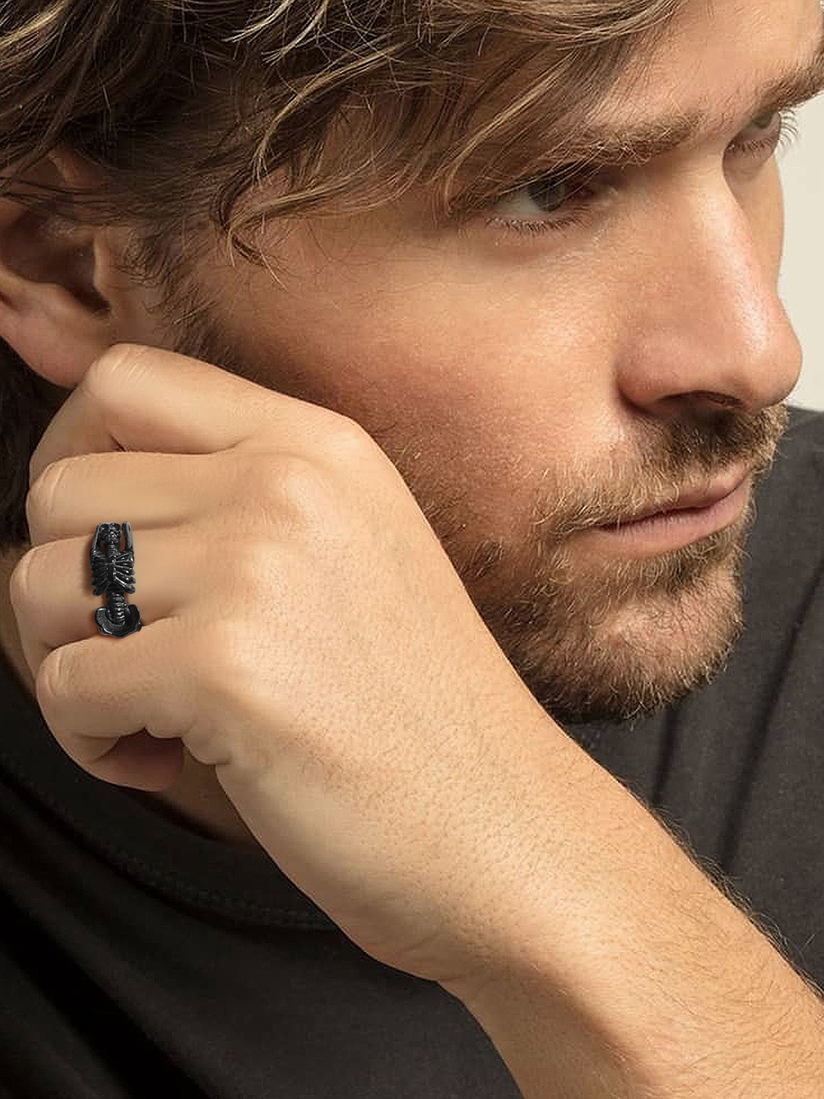 9mm Chunky Gothic Skull Ring in Black Plated