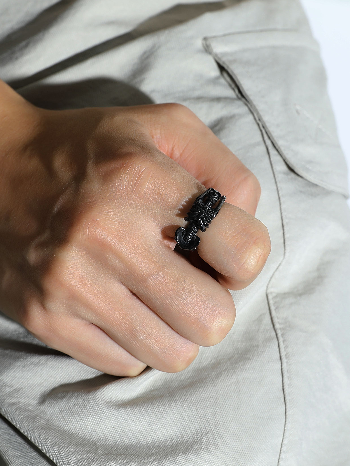 9mm Chunky Gothic Skull Ring in Black Plated