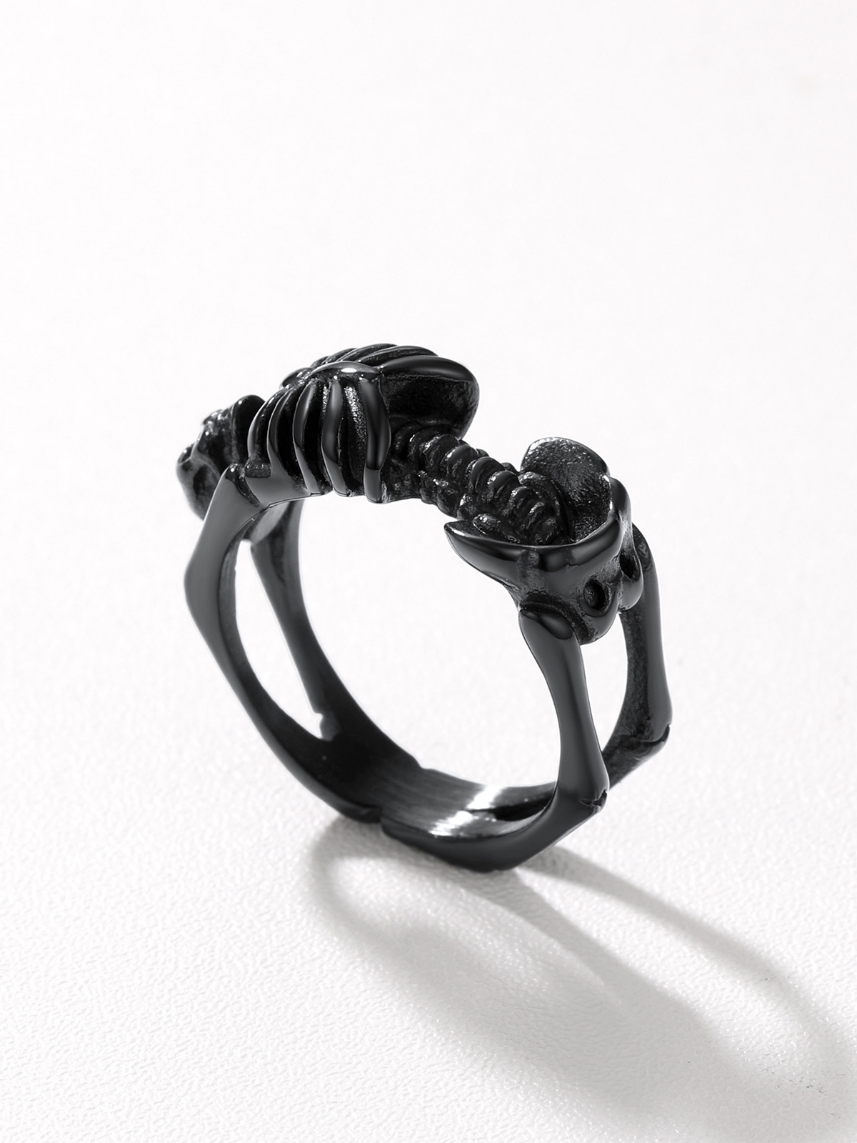 9mm Chunky Gothic Skull Ring in Black Plated