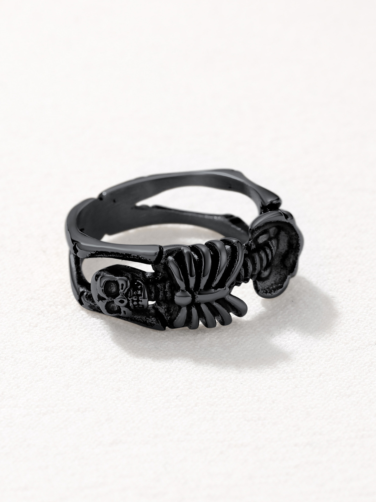 9mm Chunky Gothic Skull Ring in Black Plated