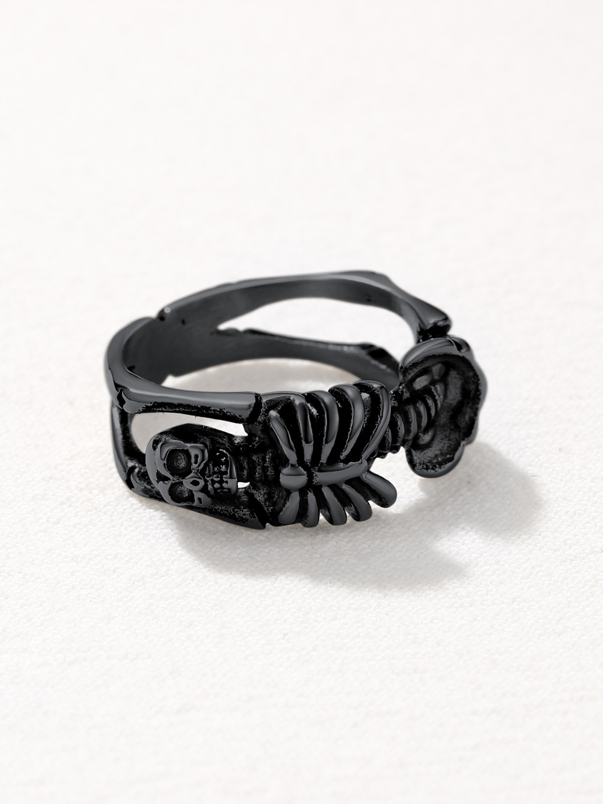 9mm Chunky Gothic Skull Ring in Black Plated
