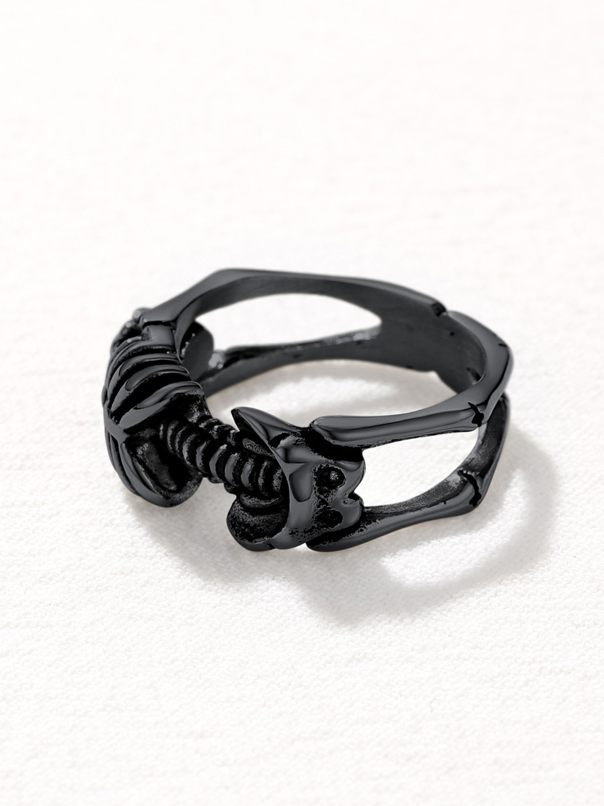 9mm Chunky Gothic Skull Ring in Black Plated