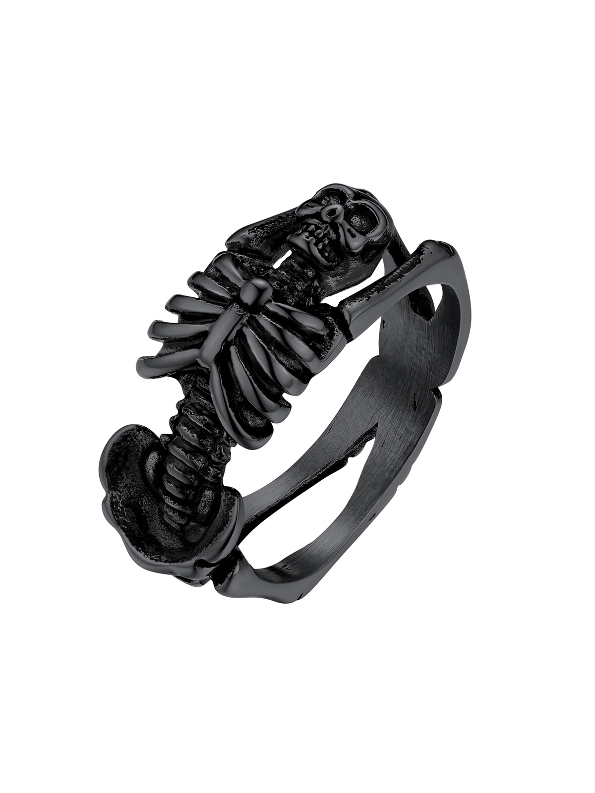 9mm Chunky Gothic Skull Ring in Black Plated