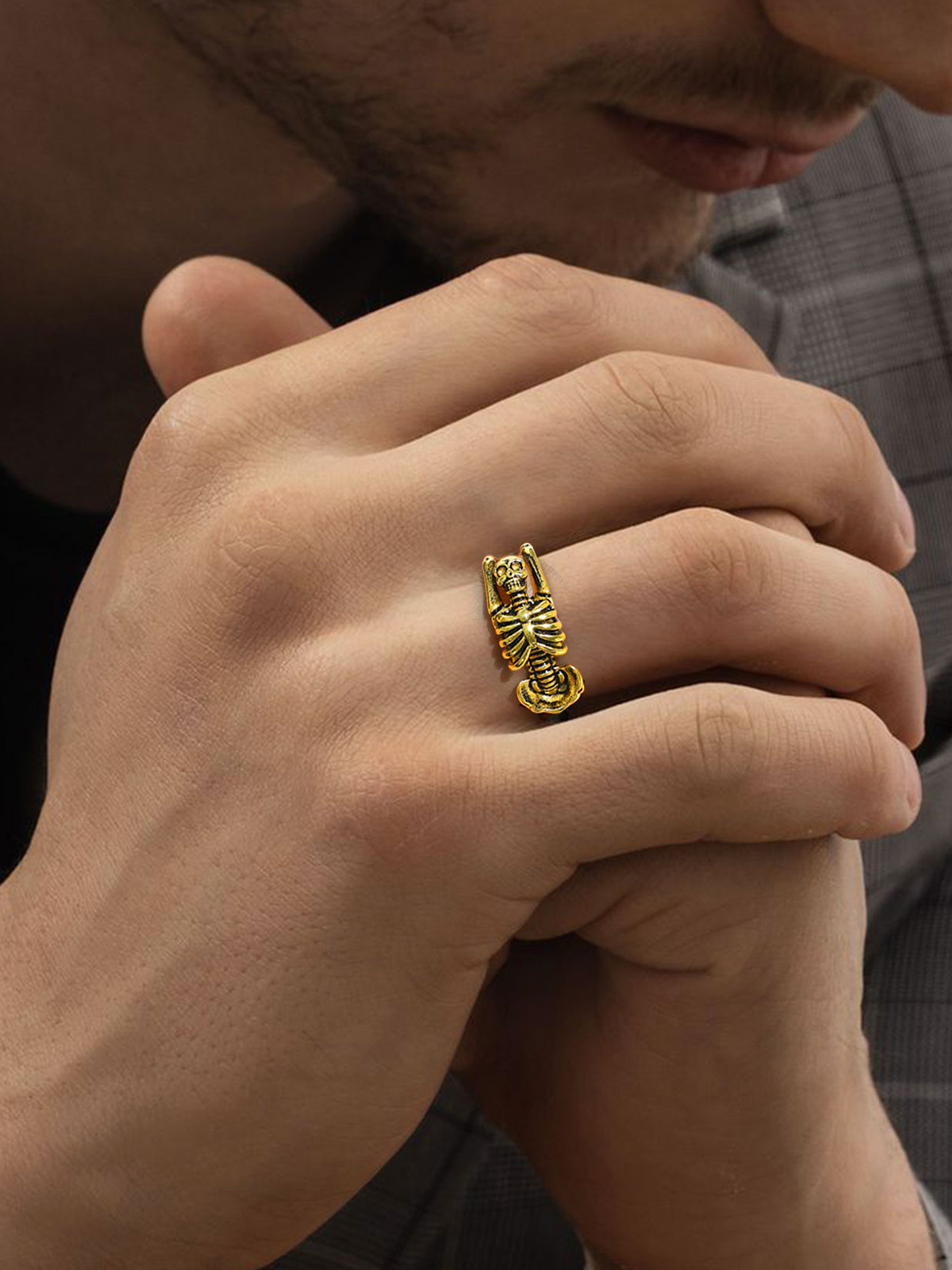 9mm Chunky Gothic Skull Ring in 18K Gold Plated