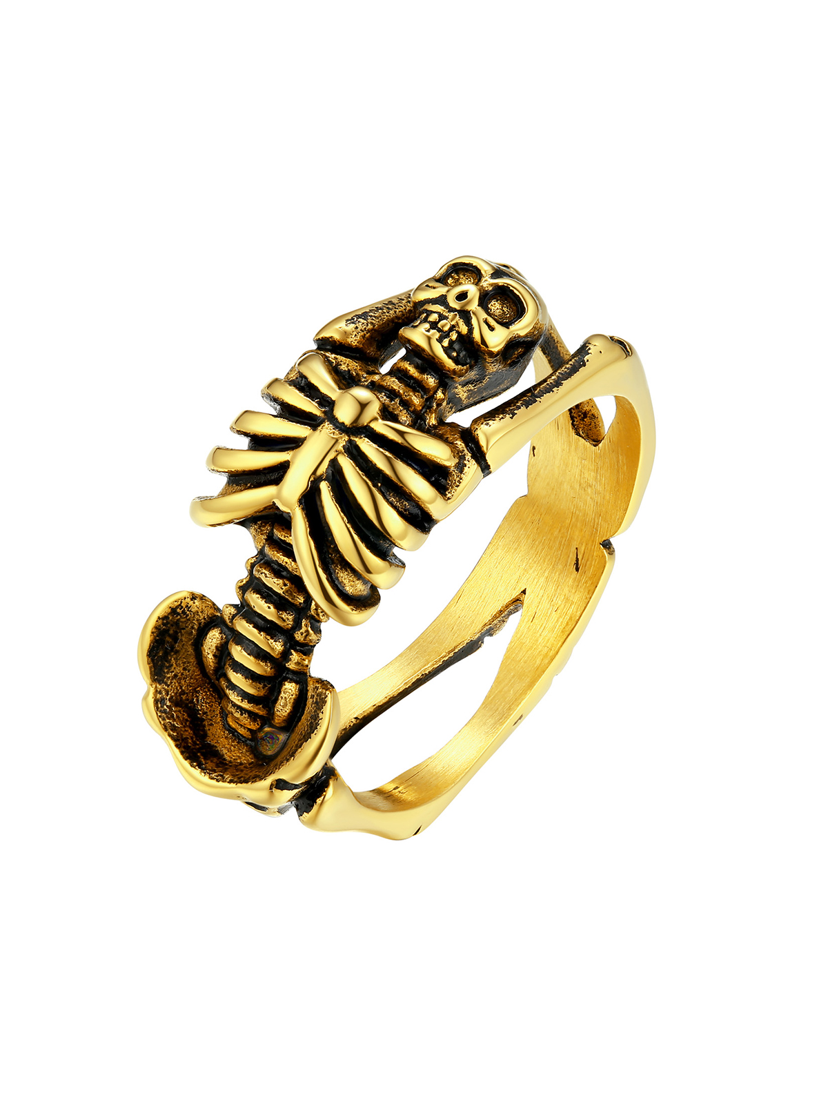 9mm Chunky Gothic Skull Ring in 18K Gold Plated