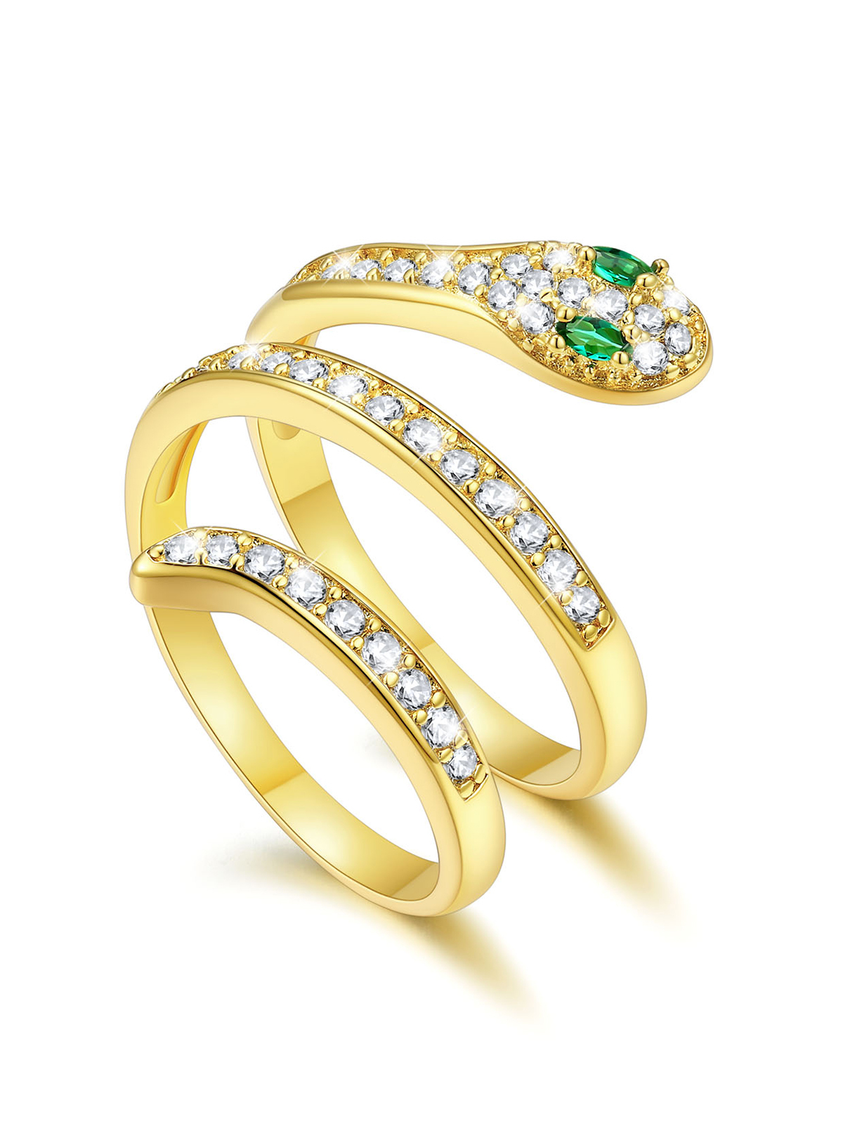 Adjustable Gothic Snake Statement Ring with Emerald Crystal