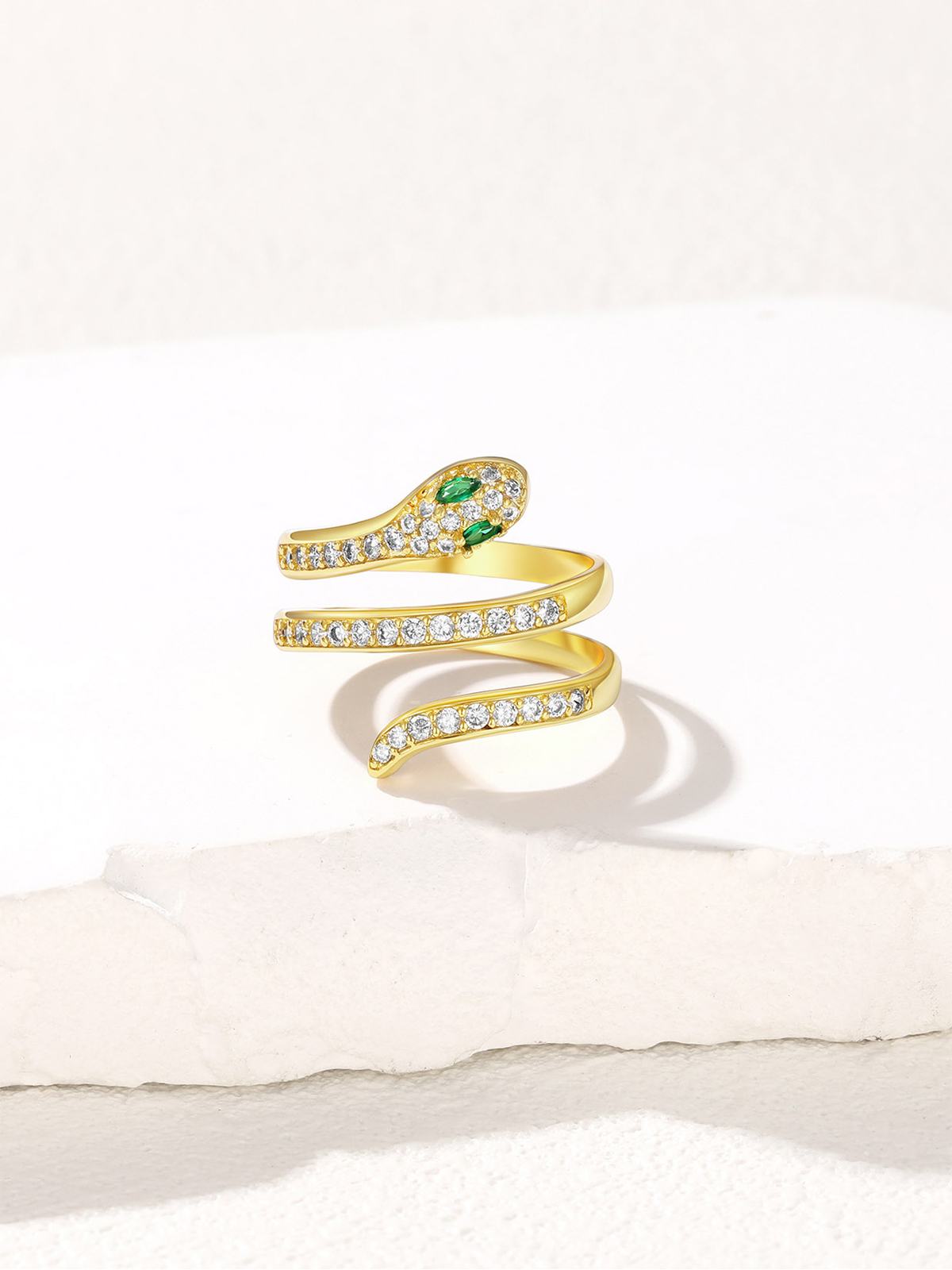Adjustable Gothic Snake Statement Ring with Emerald Crystal