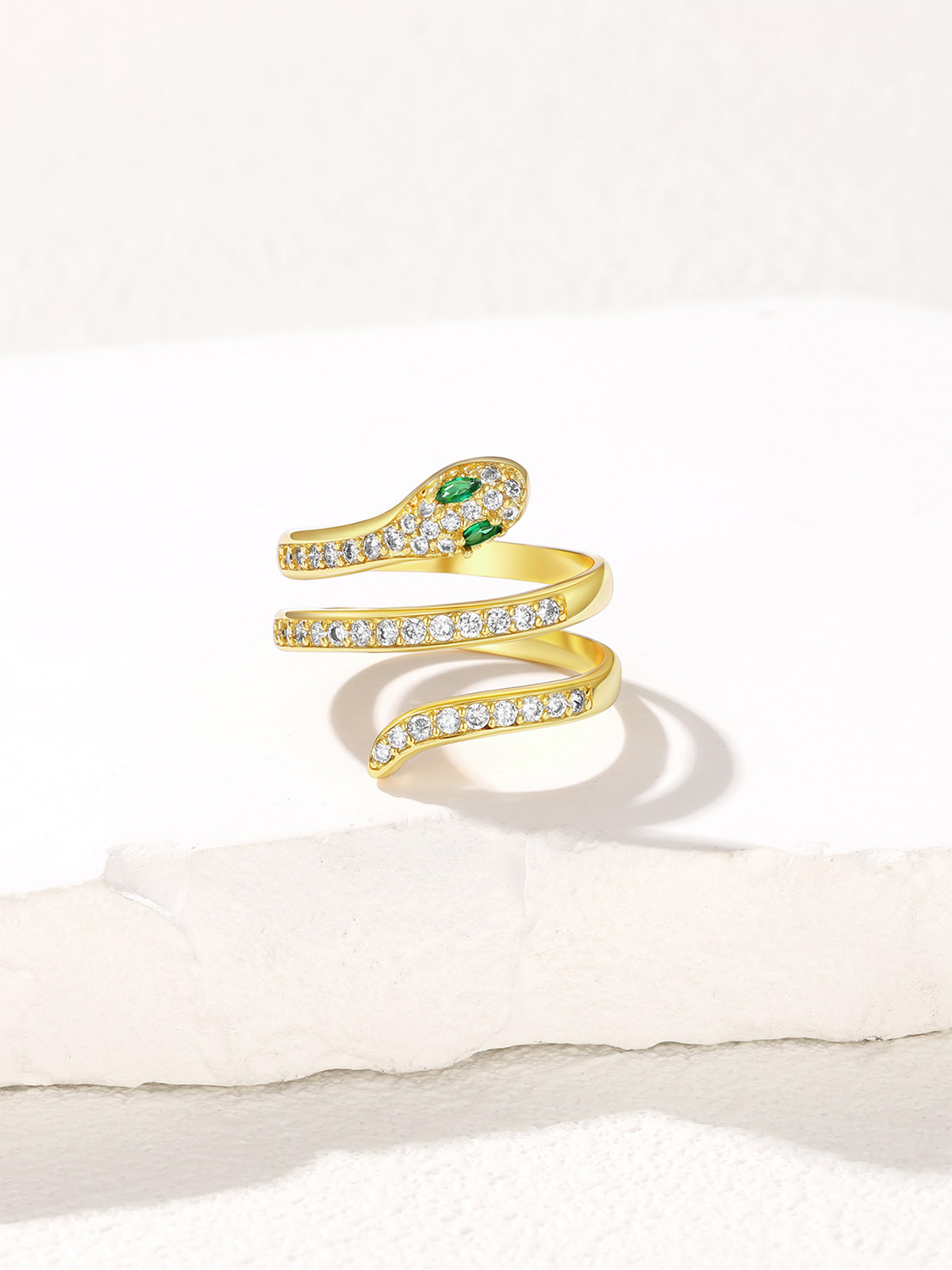 Adjustable Gothic Snake Statement Ring with Emerald Crystal