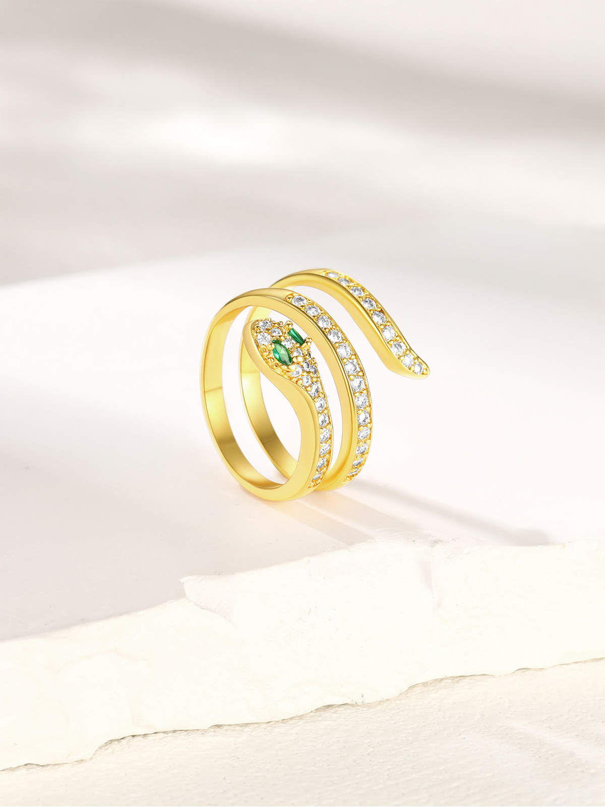 Adjustable Gothic Snake Statement Ring with Emerald Crystal