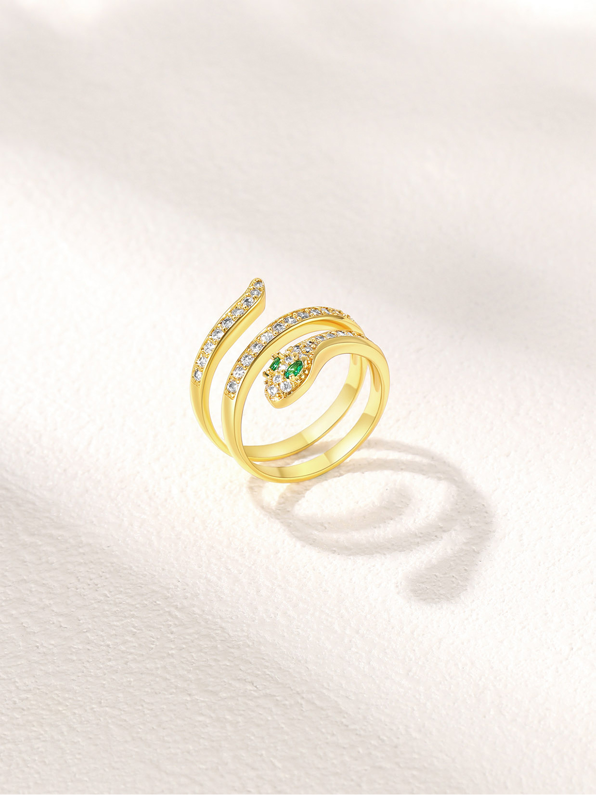 Adjustable Gothic Snake Statement Ring with Emerald Crystal