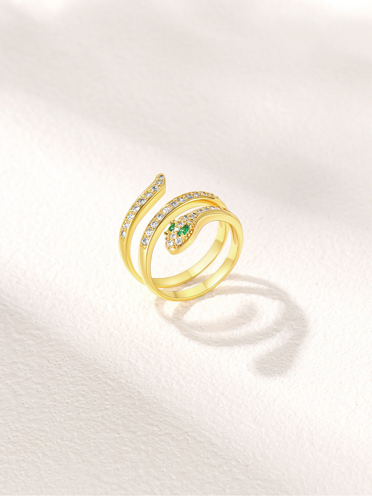 Adjustable Gothic Snake Statement Ring with Emerald Crystal