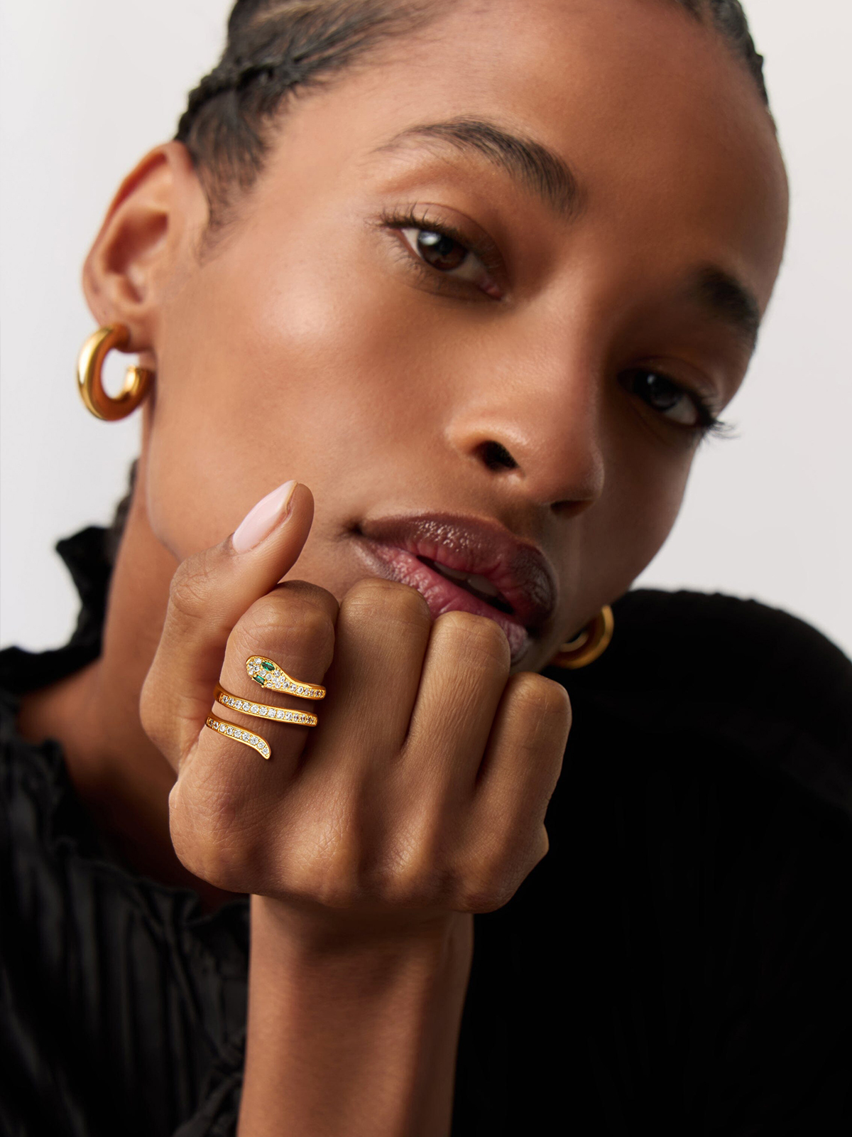 Adjustable Gothic Snake Statement Ring with Emerald Crystal