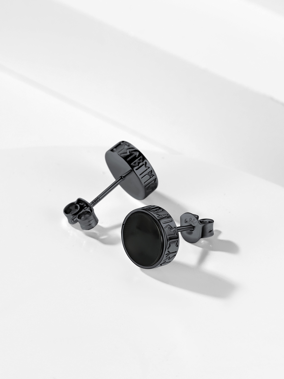 Rune Symbol Stud Viking Earrings in Black Plated