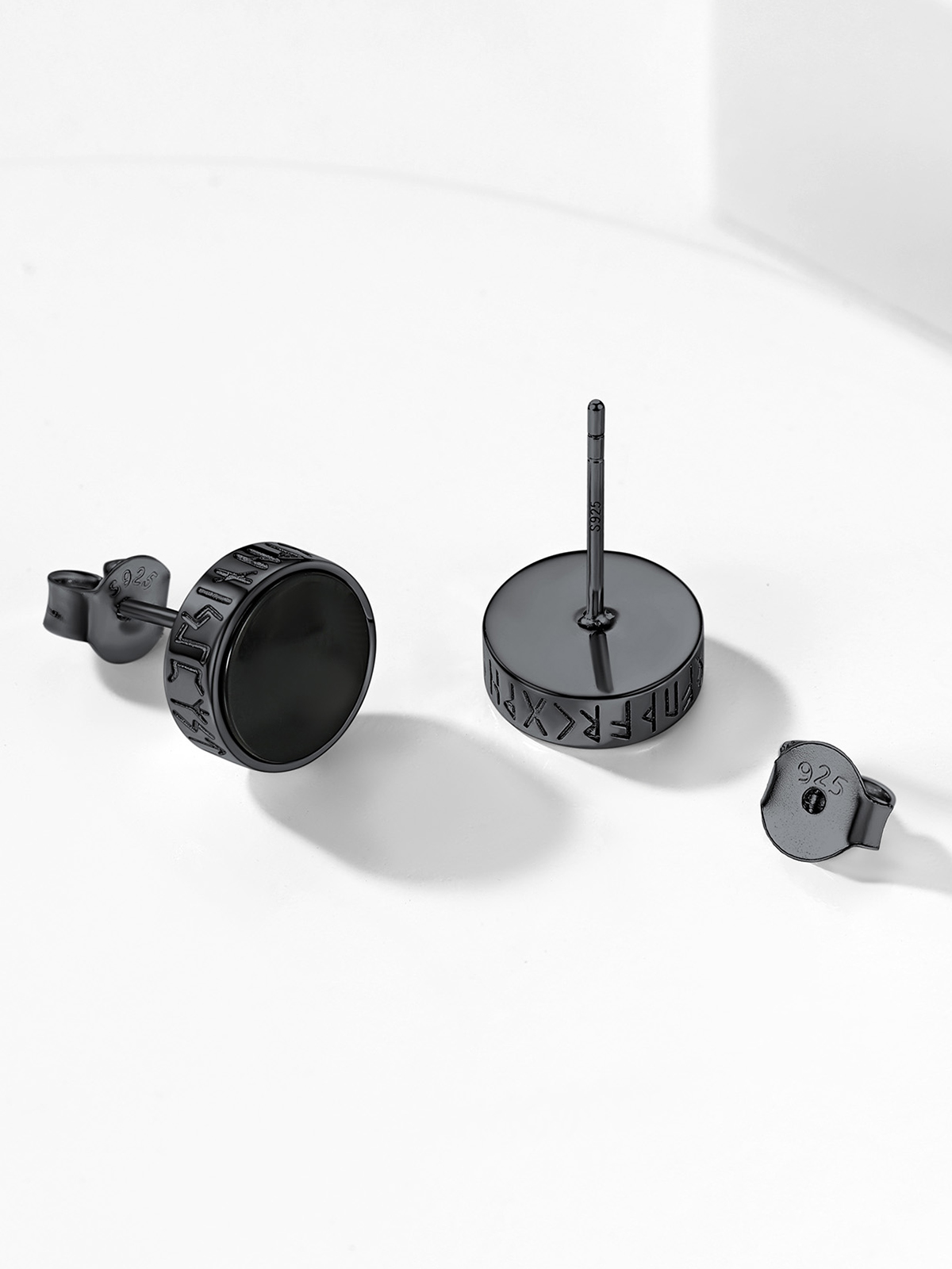 Rune Symbol Stud Viking Earrings in Black Plated