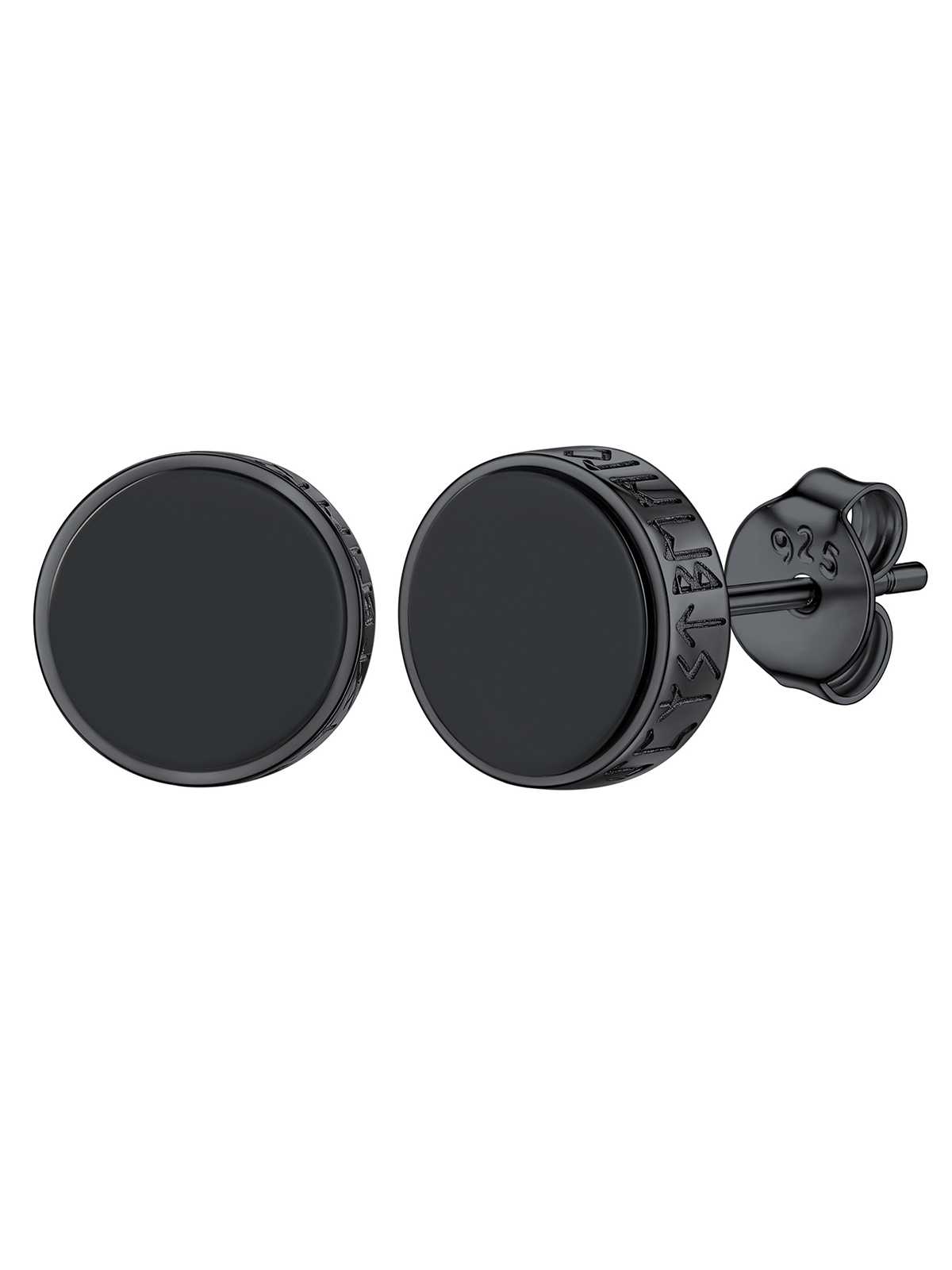 Rune Symbol Stud Viking Earrings in Black Plated