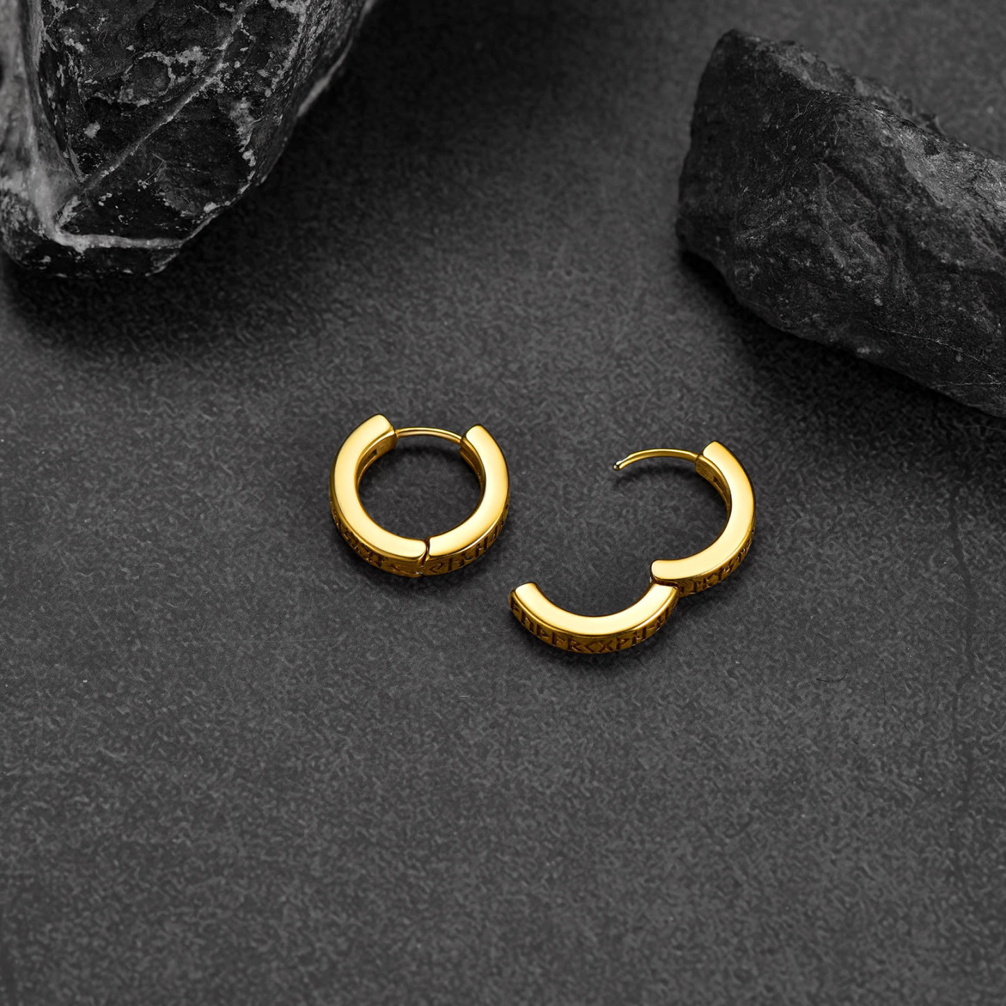 Viking Rune Huggie Hoop Earrings, 14K Gold Plated-03