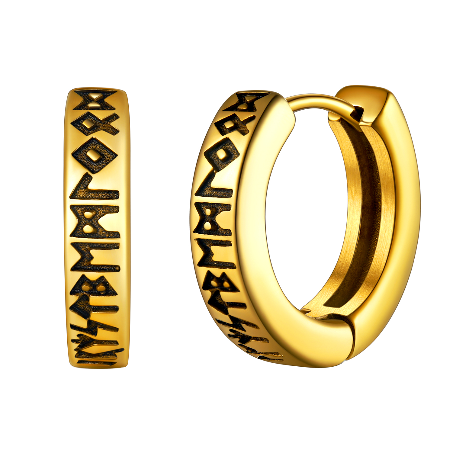 Viking Rune Huggie Hoop Earrings in 14K Gold Plated