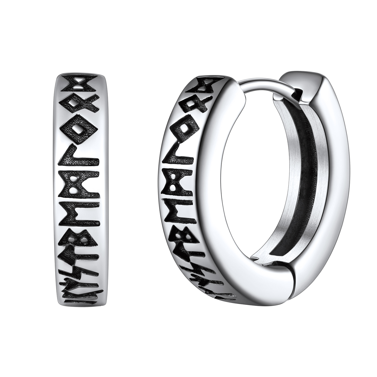 Viking Rune Huggie Hoop Earrings in Stainless Steel
