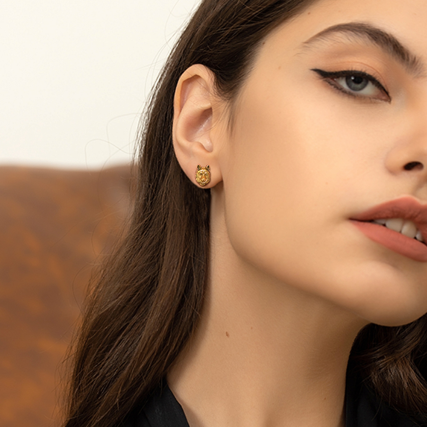 Wolf Head Stud Earrings for Women