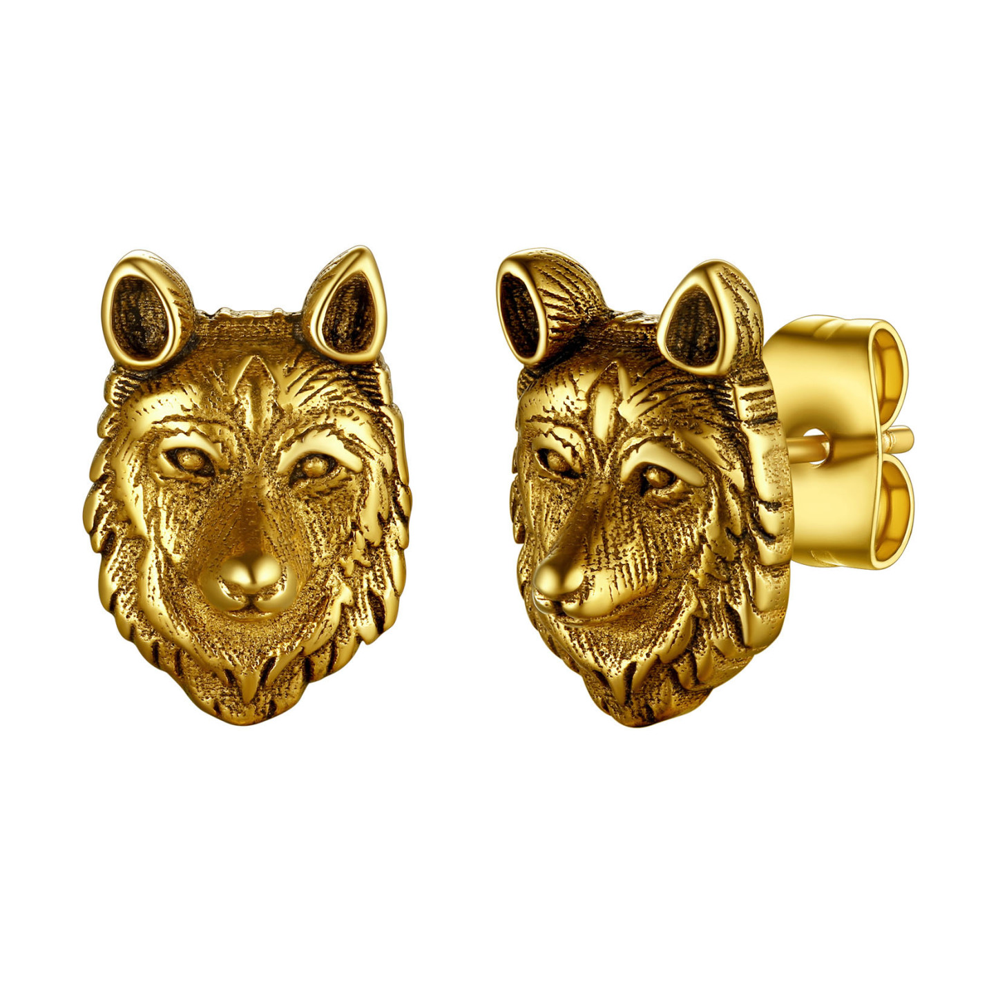 Wolf Head Stud Earrings in 18K Gold Plated