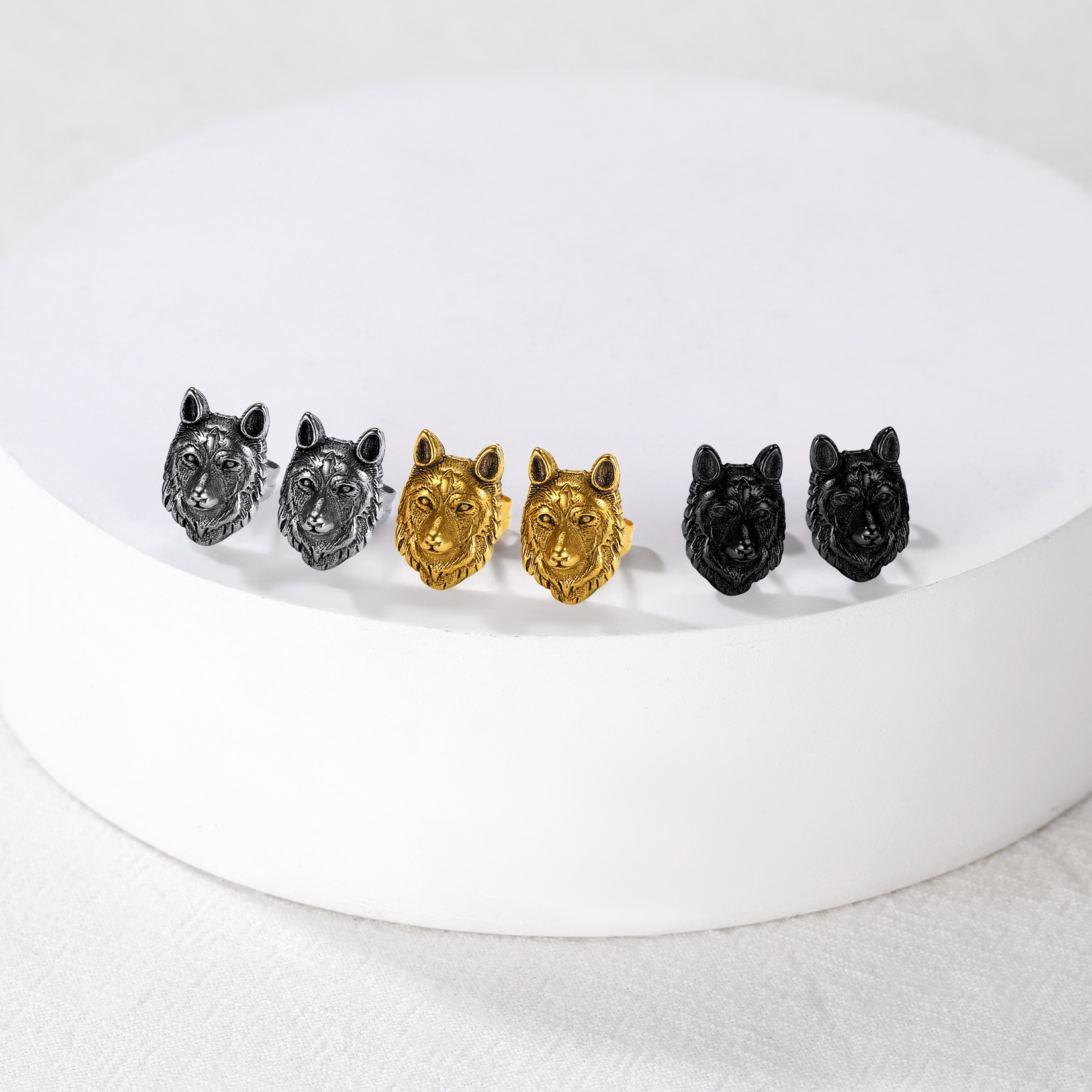 Wolf Head Stud Earrings in Different Colors