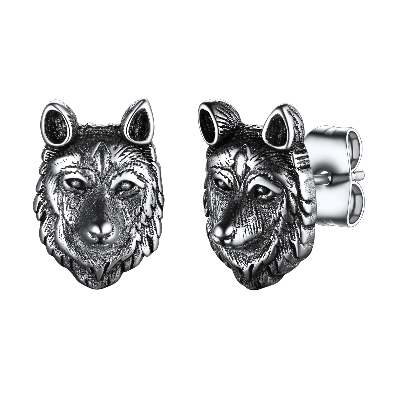 Wolf Head Stud Earrings in Stainless Steel