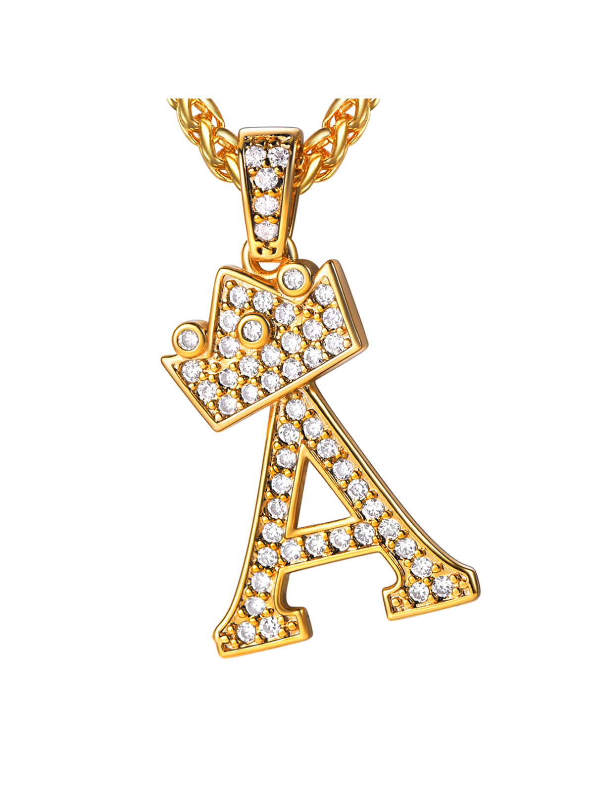 Crown Initial A Pendant Iced Out Necklace with CZ in Silver