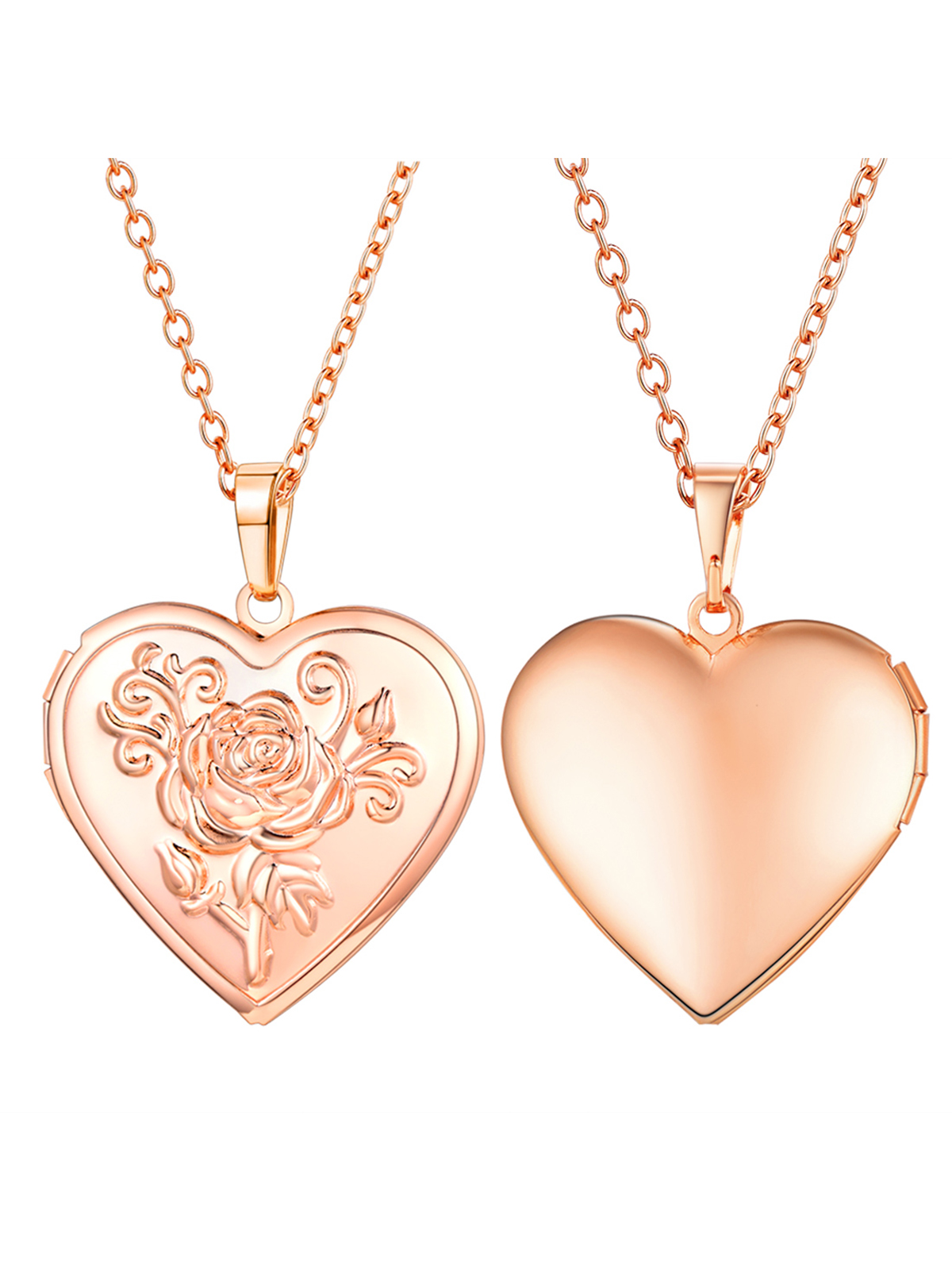 Photo Locket Pendant Rose Heart Necklace in Rose Gold