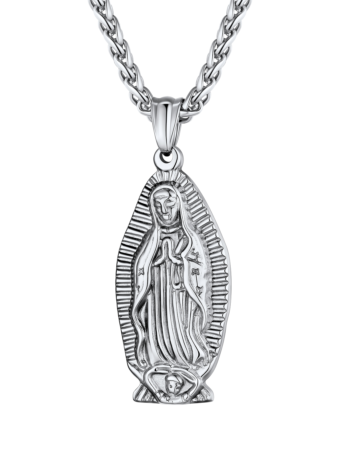 Virgin Mary Pendant Lady of Guadalupe Necklace in Stainless