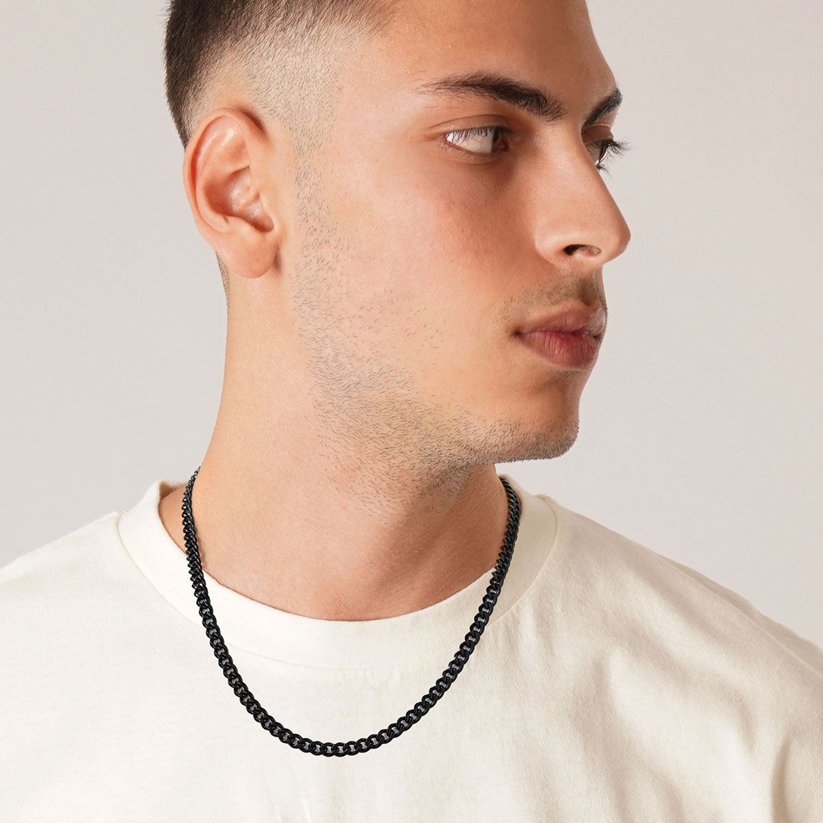 6mm Thick Cuban Chain Necklace in Black Plated