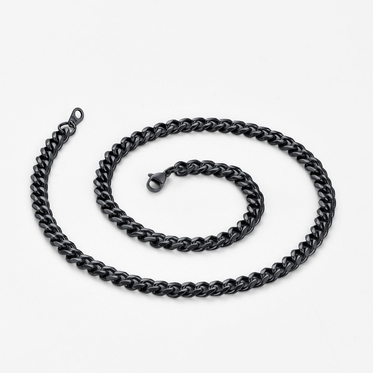 6mm Thick Cuban Chain Necklace in Black Plated