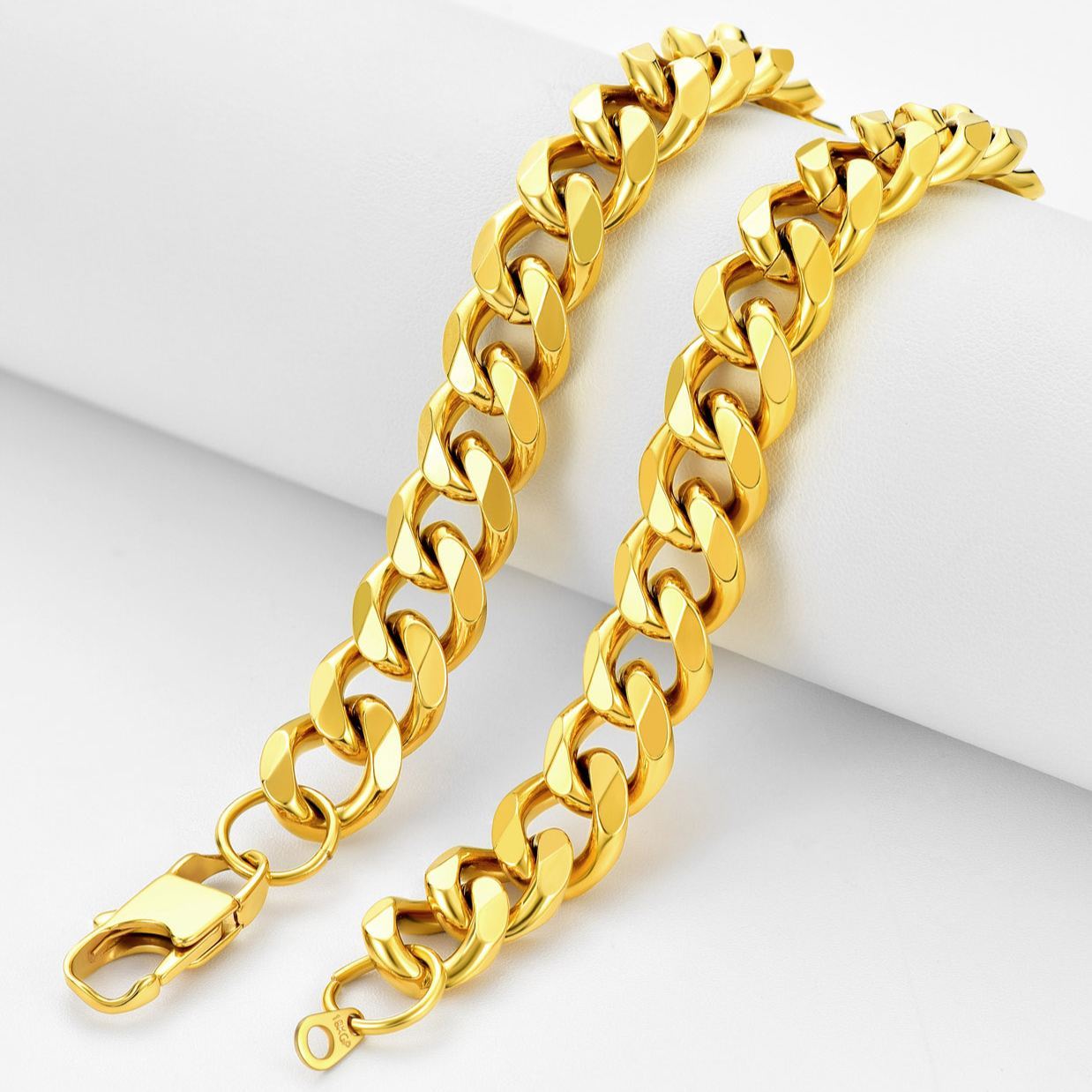 12mm Thick Cuban Chain Necklace in 18K Gold Plated