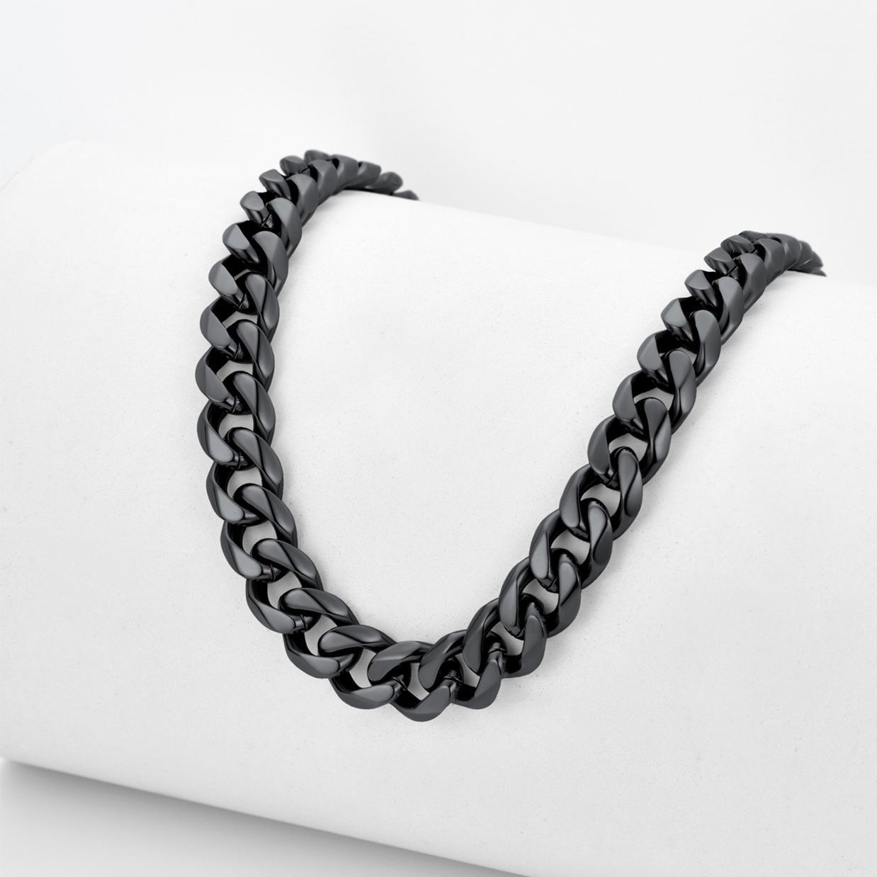 12mm Thick Cuban Chain Necklace in Black Plated