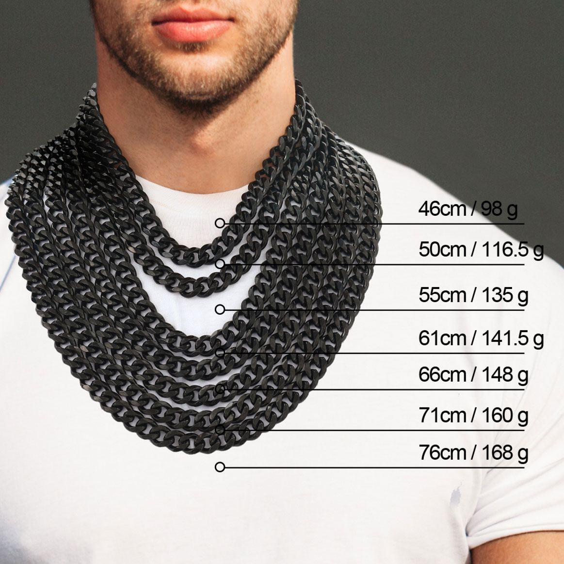 12mm Thick Cuban Chain Necklace in Black Plated