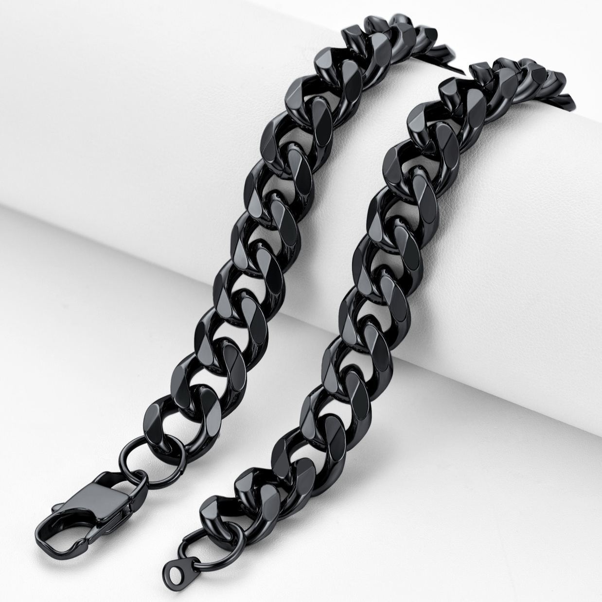 12mm Thick Cuban Chain Necklace in Black Plated