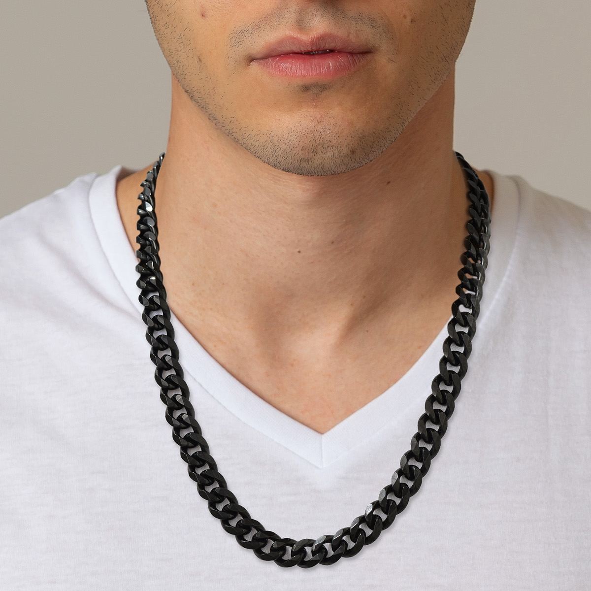 12mm Thick Cuban Chain Necklace in Black Plated